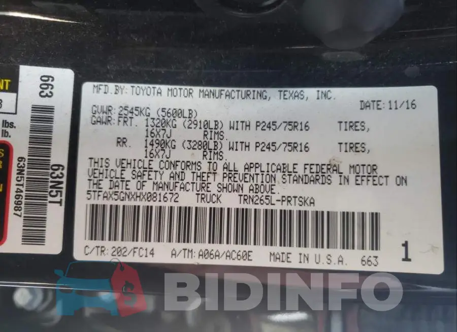 5TFAX5GNXHX081672 Photo# 10
