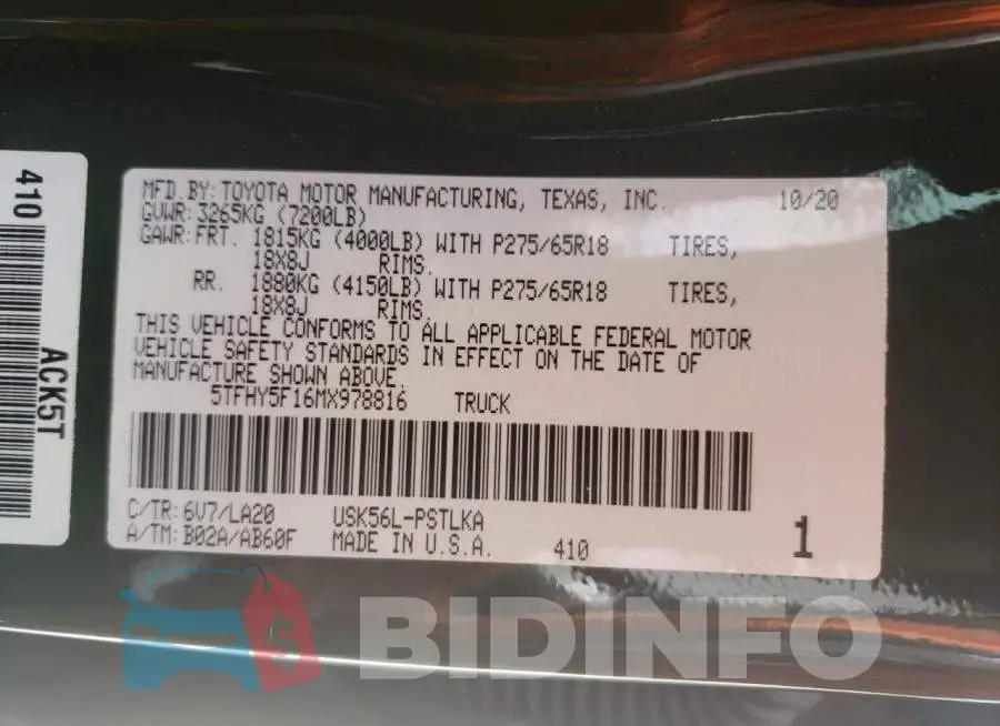 5TFHY5F16MX978816 Photo# 12