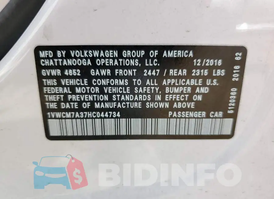 1VWCM7A37HC044734 Photo# 12