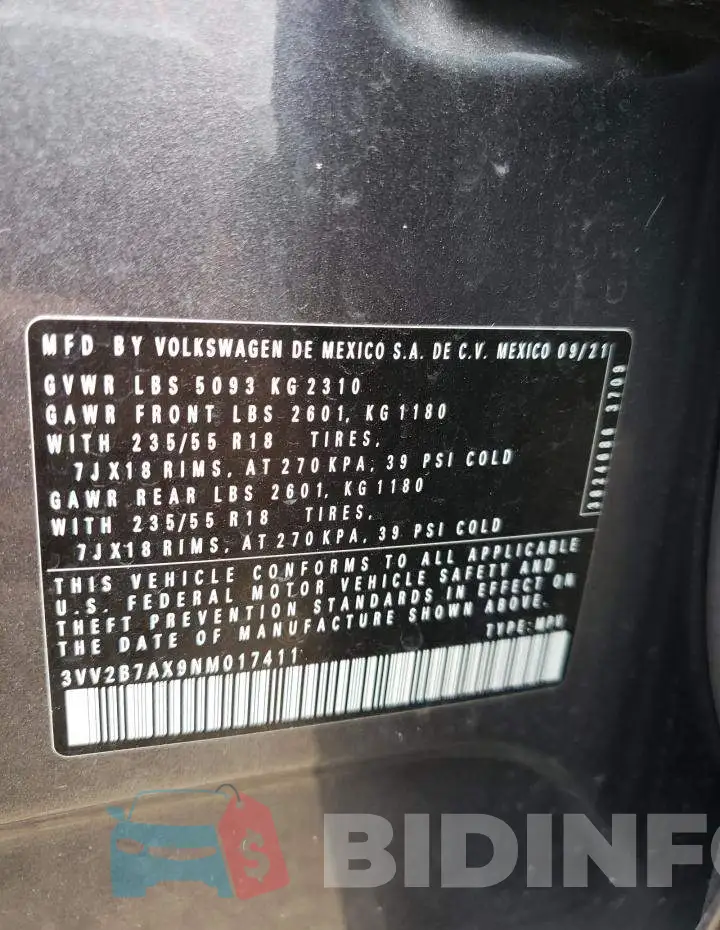 3VV2B7AX9NM017411 Photo# 12