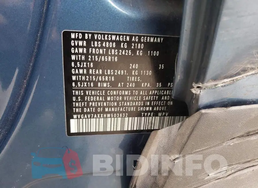WVGAV7AXXHW503632 Photo# 12