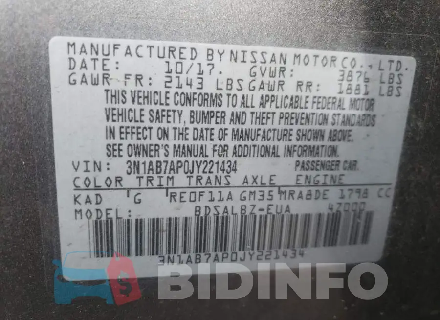 3N1AB7AP0JY221434 Photo# 13