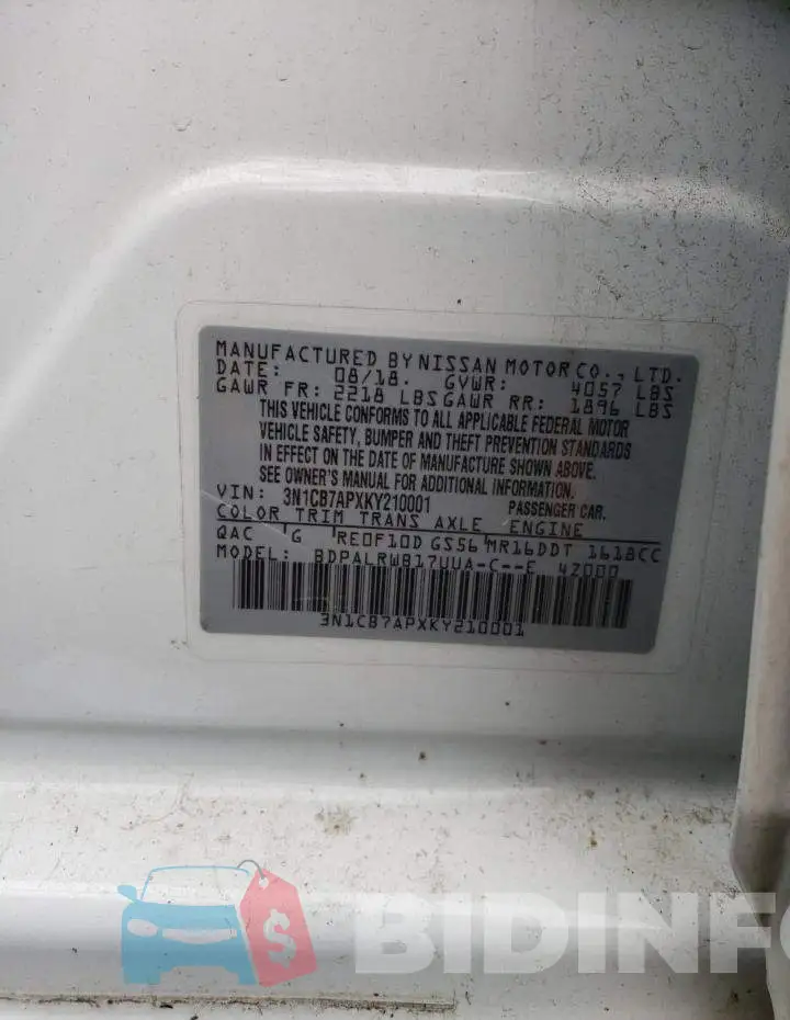 3N1CB7APXKY210001 Photo# 13