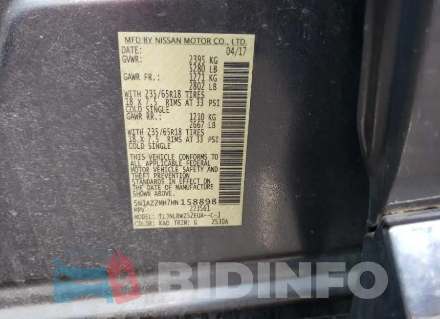 5N1AZ2MH7HN158898 Photo# 13