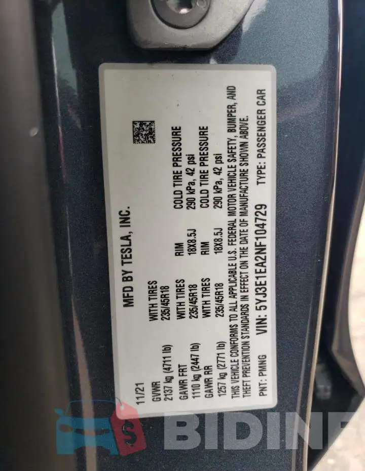 5YJ3E1EA2NF104729 Photo# 12