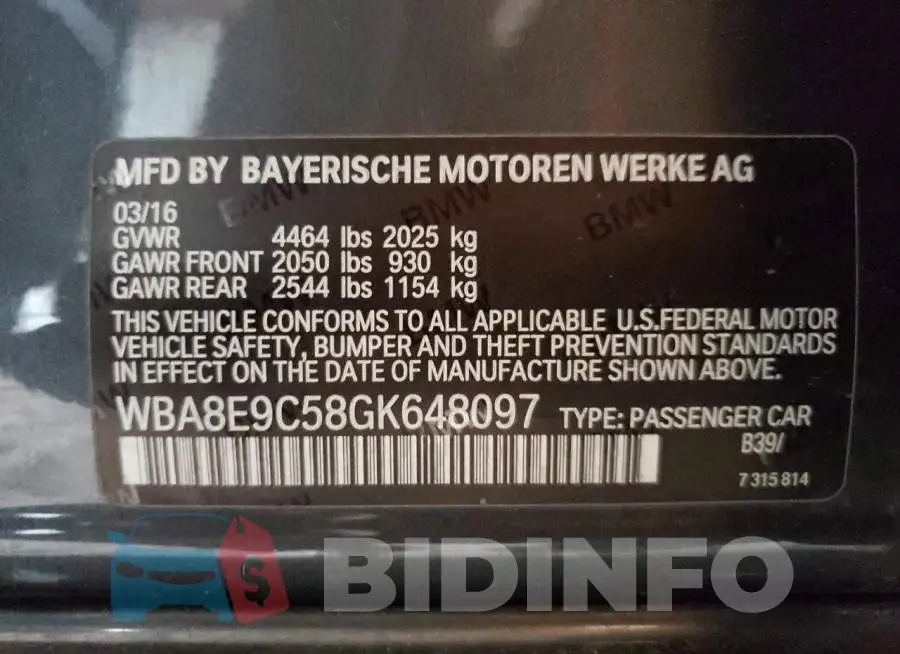 WBA8E9C58GK648097 Photo# 12