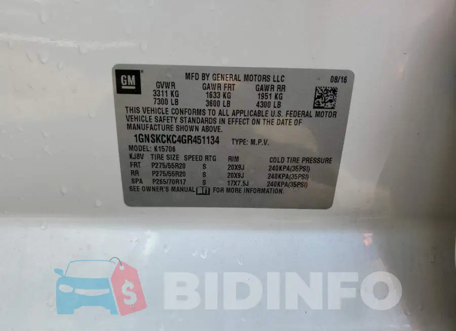1GNSKCKC4GR451134 Photo# 13