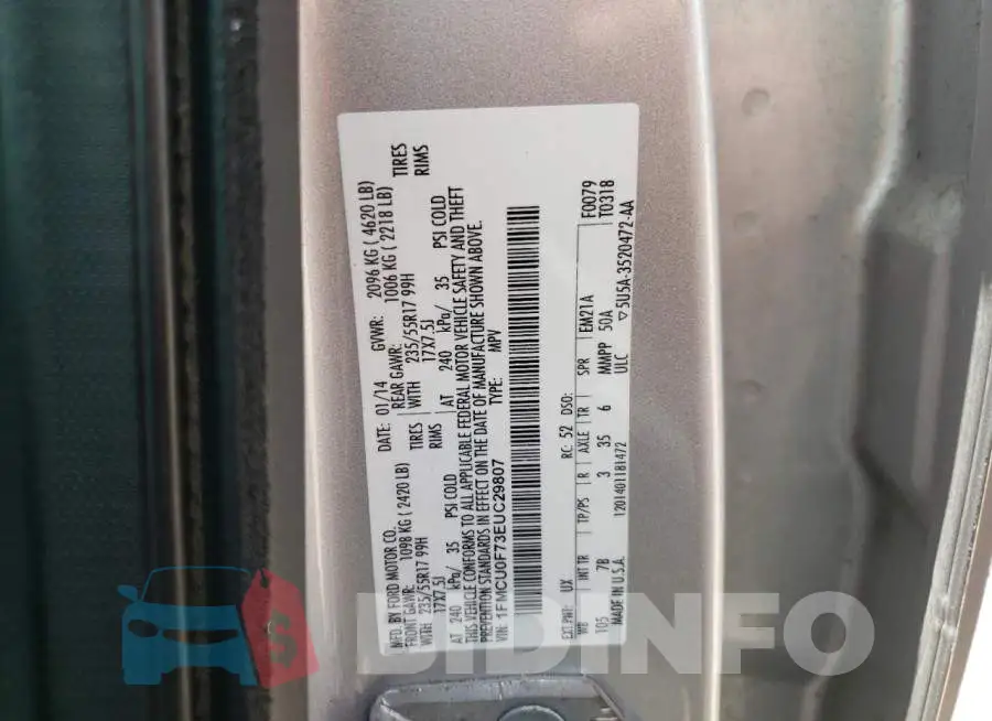 1FMCU0F73EUC29807 Photo# 13