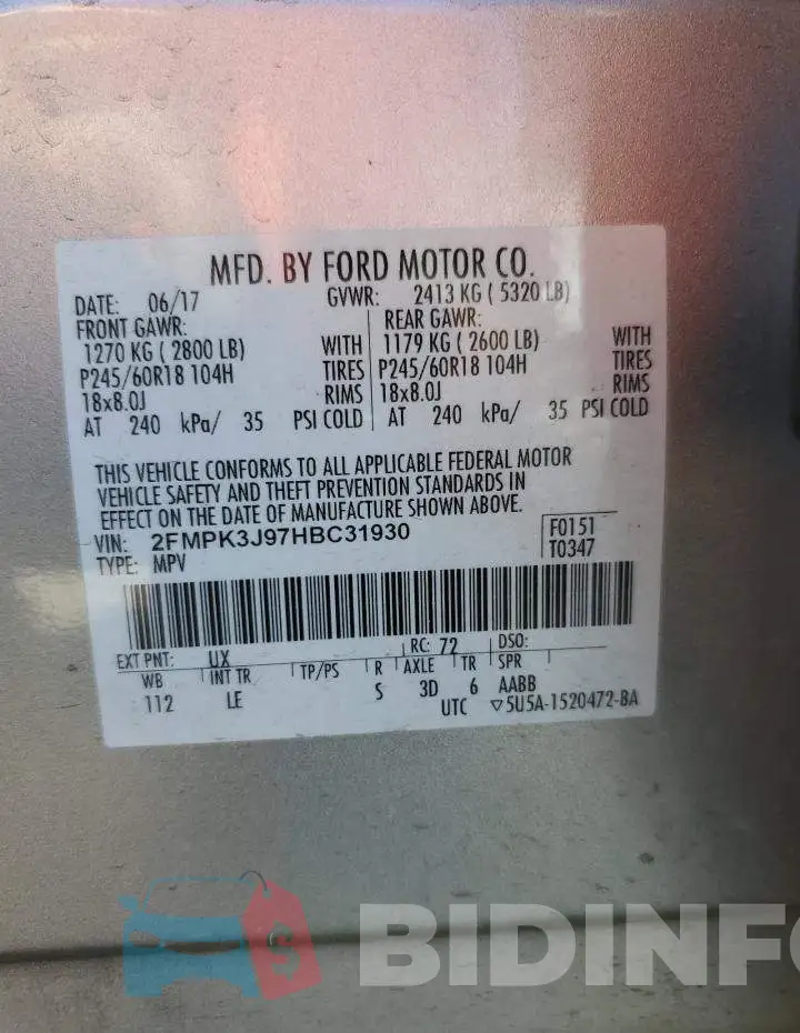 2FMPK3J97HBC31930 Photo# 12