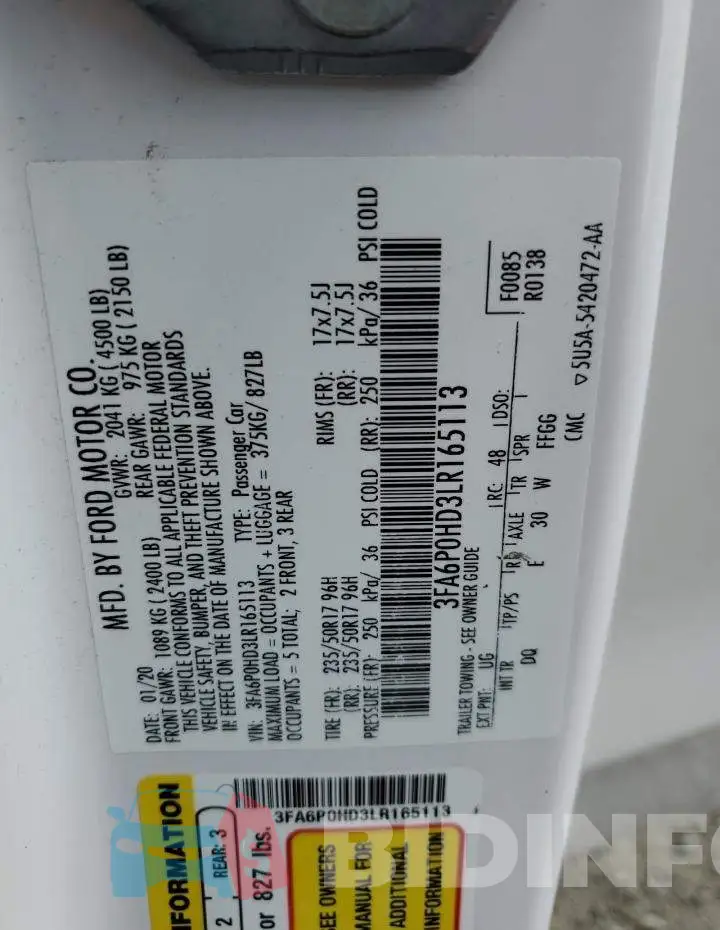 3FA6P0HD3LR165113 Photo# 12