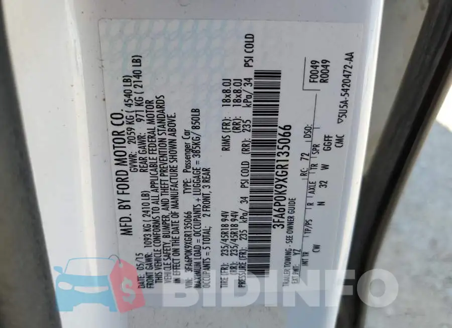 3FA6P0K9XGR135066 Photo# 12