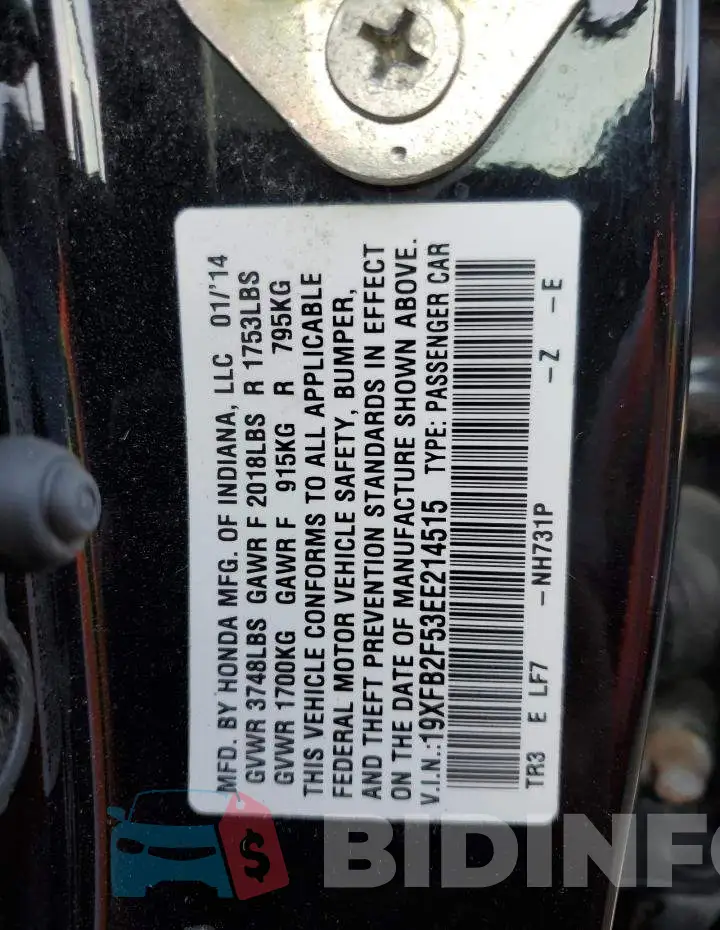 19XFB2F53EE214515 Photo# 12