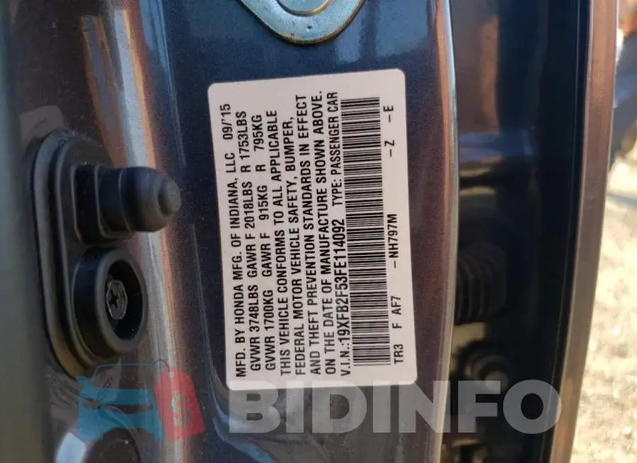 19XFB2F53FE114092 Photo# 10