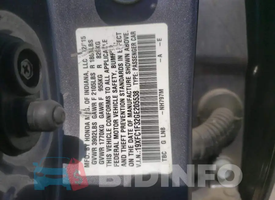 19XFC1F32GE205538 Photo# 12