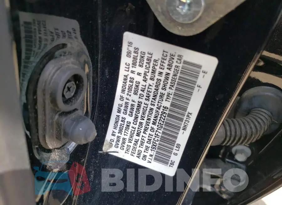 19XFC1F71GE222916 Photo# 12