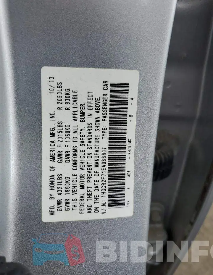 1HGCR2F71EA066837 Photo# 12
