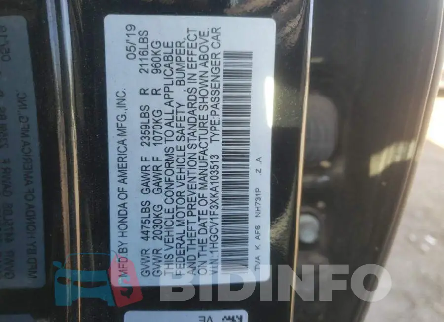 1HGCV1F3XKA103513 Photo# 12