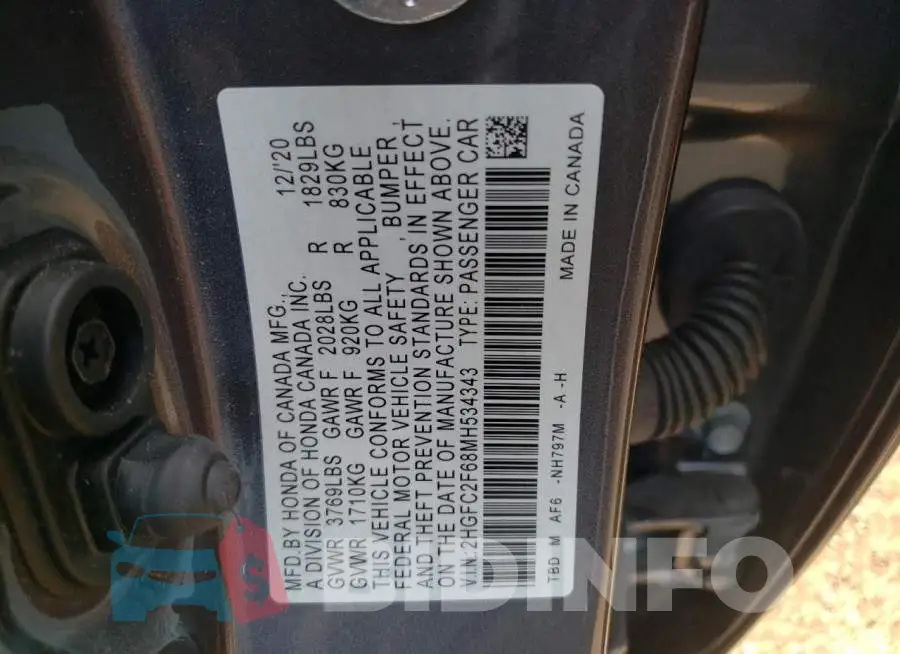 2HGFC2F68MH534343 Photo# 12