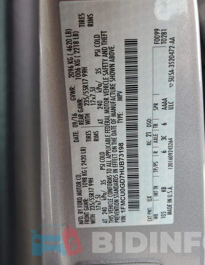 1FMCU0GD7HUB73198 Photo# 13
