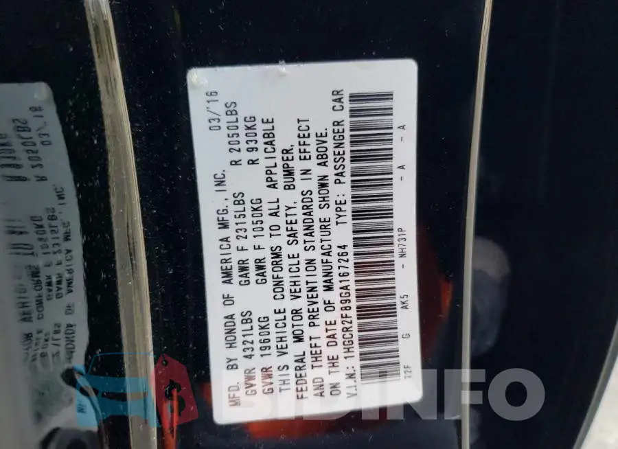 1HGCR2F89GA167264 Photo# 12