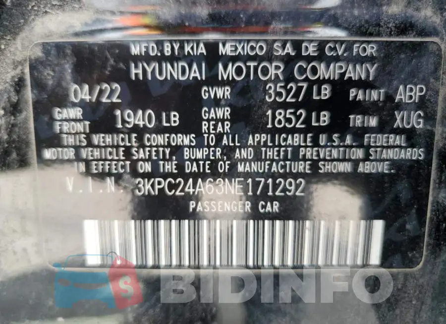 3KPC24A63NE171292 Photo# 12