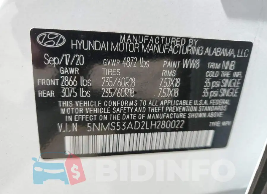 5NMS53AD2LH280022 Photo# 13