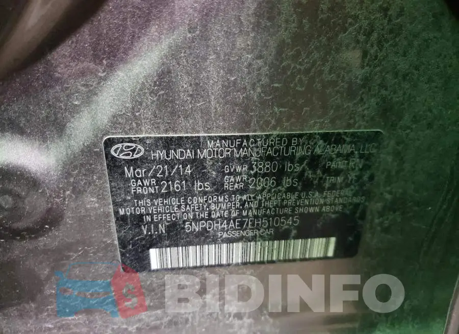 5NPDH4AE7EH510545 Photo# 12