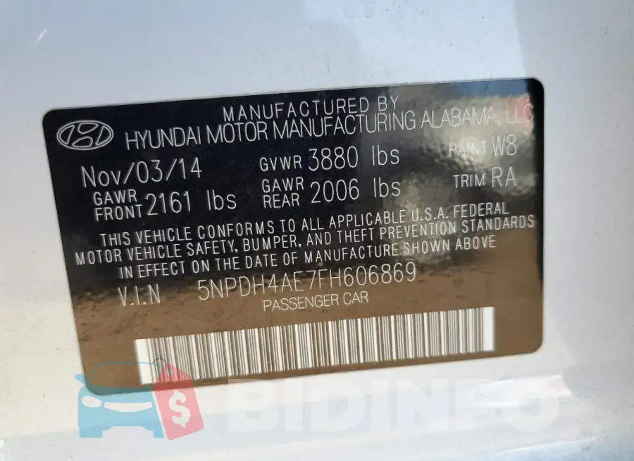 5NPDH4AE7FH606869 Photo# 12