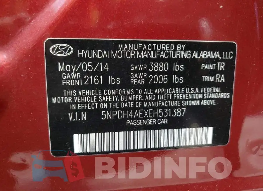 5NPDH4AEXEH531387 Photo# 13