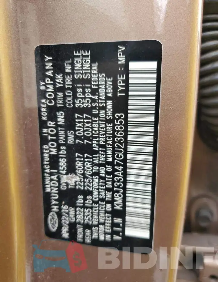 KM8J33A47GU236853 Photo# 14