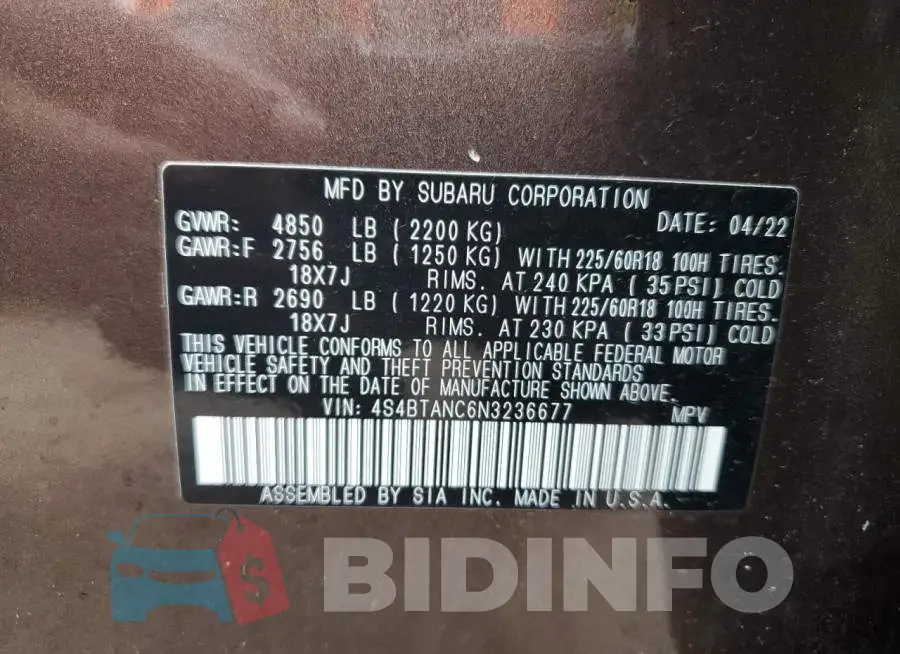 4S4BTANC6N3236677 Photo# 12