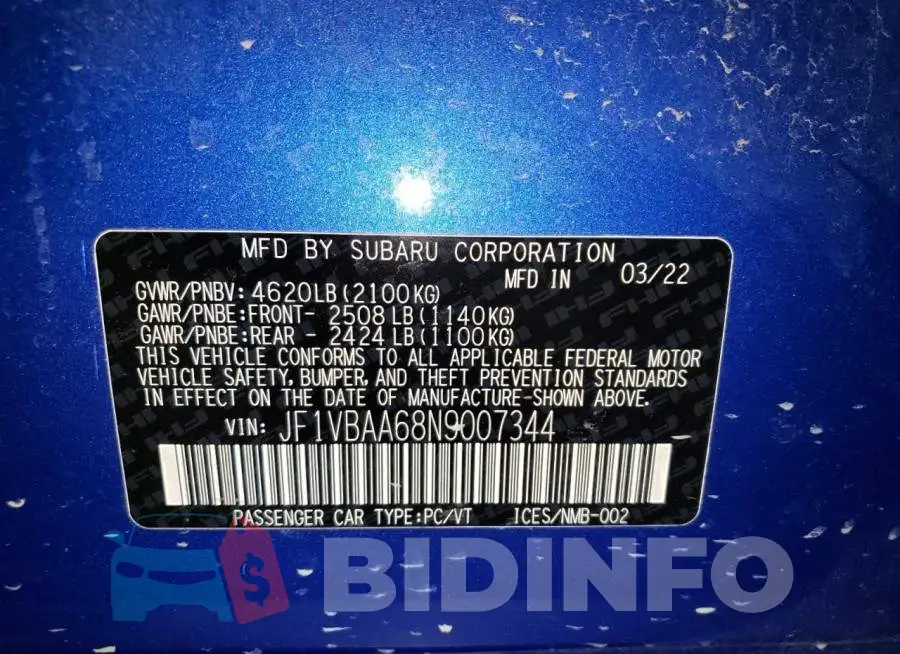 JF1VBAA68N9007344 Photo# 12