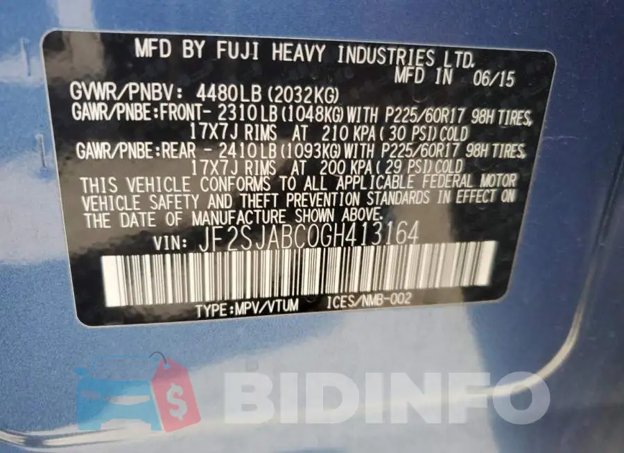 JF2SJABC0GH413164 Photo# 13