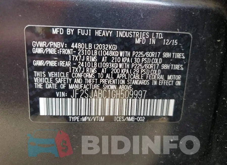JF2SJABC1GH509997 Photo# 13