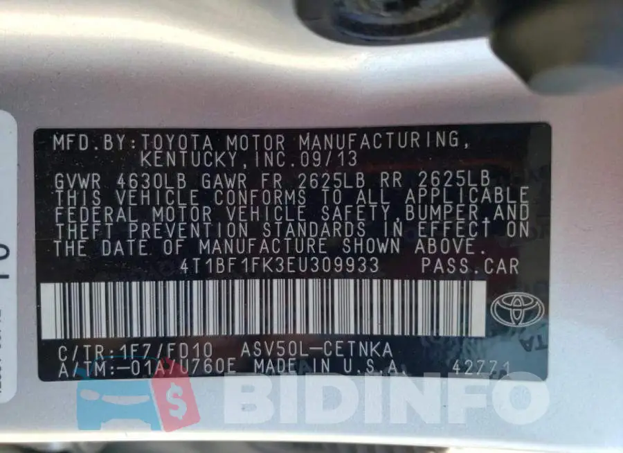 4T1BF1FK3EU309933 Photo# 12