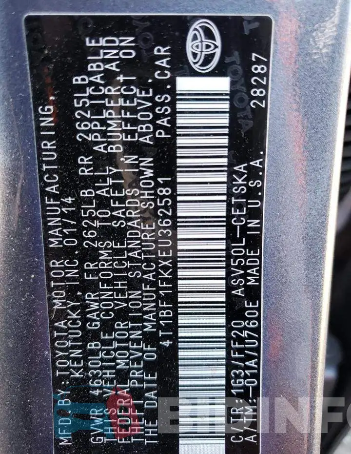 4T1BF1FKXEU362581 Photo# 12