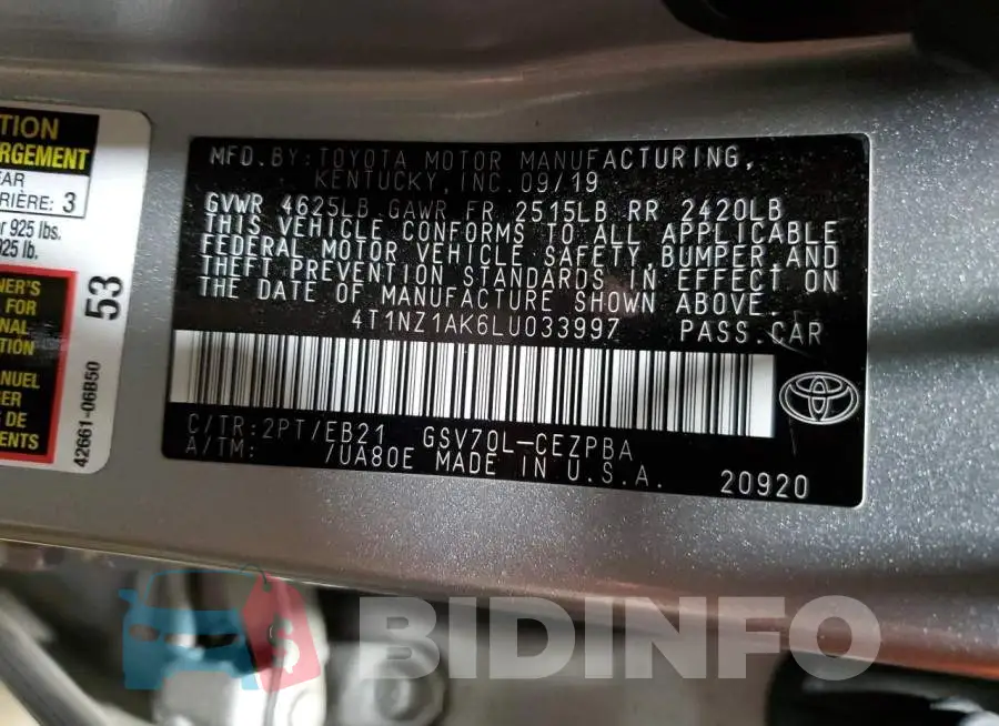 4T1NZ1AK6LU033997 Photo# 10
