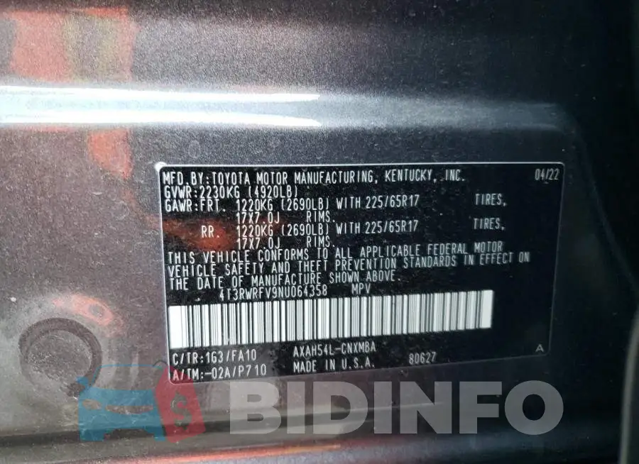 4T3RWRFV9NU064358 Photo# 12