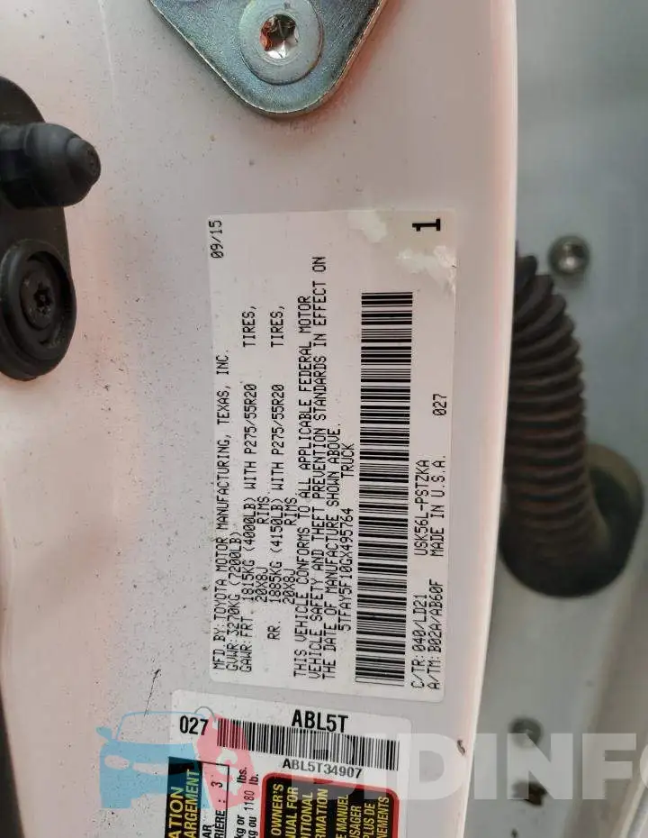 5TFAY5F10GX495764 Photo# 12
