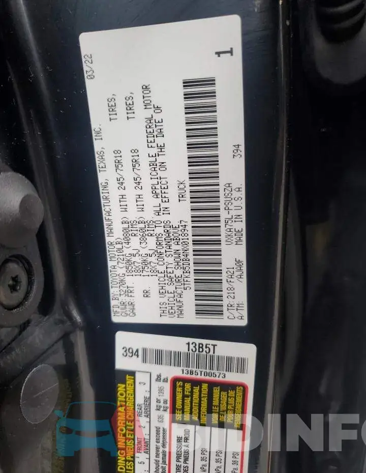 5TFKB5DB4NX018947 Photo# 13