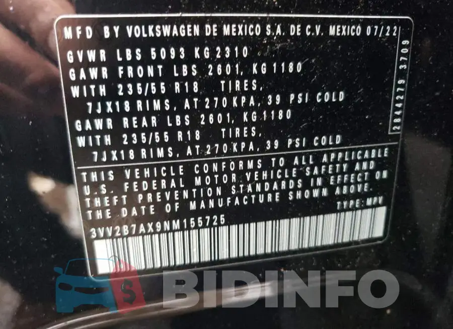 3VV2B7AX9NM155725 Photo# 12