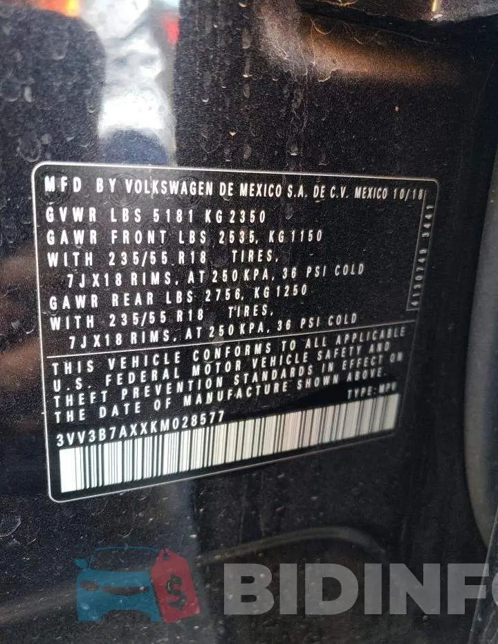 3VV3B7AXXKM028577 Photo# 13