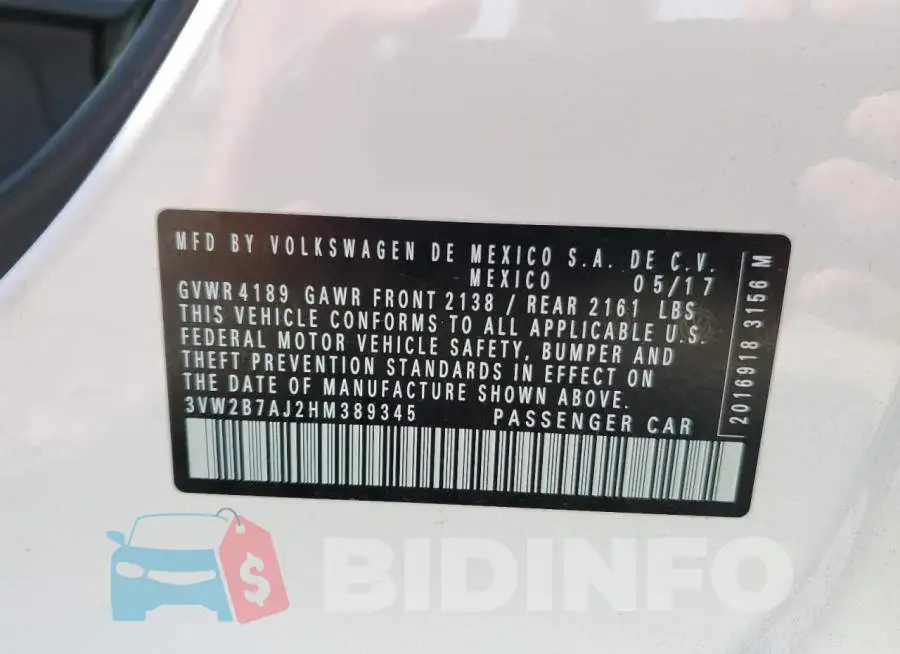 3VW2B7AJ2HM389345 Photo# 13