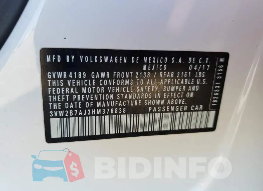 3VW2B7AJ3HM378838 Photo# 12