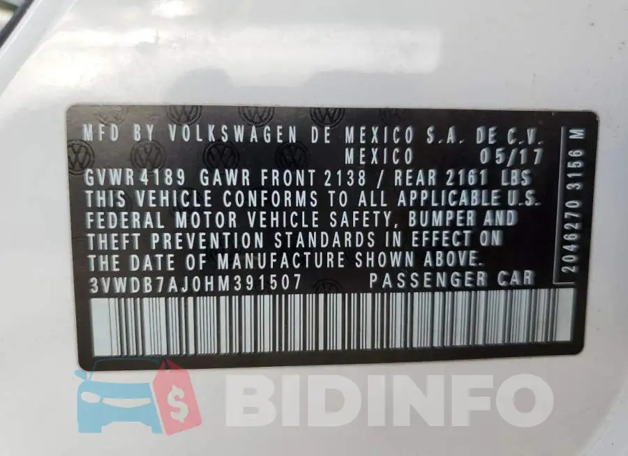 3VWDB7AJ0HM391507 Photo# 13