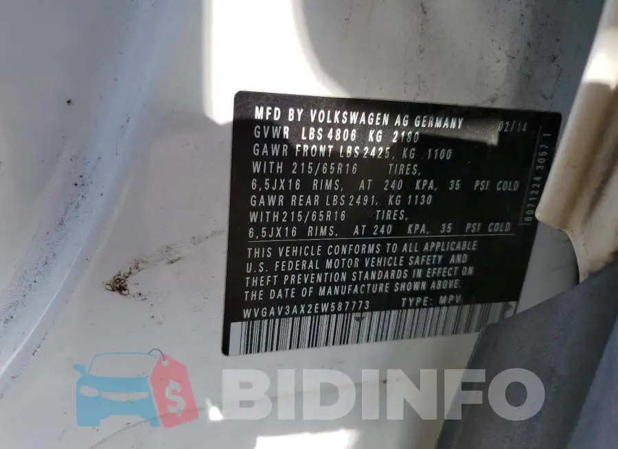 WVGAV3AX2EW587773 Photo# 12