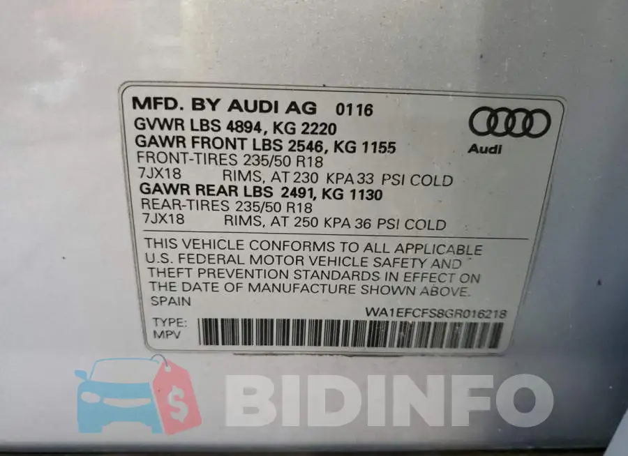 WA1EFCFS8GR016218 Photo# 12