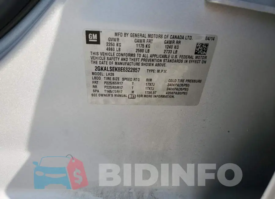 2GKALSEK8E6322857 Photo# 13