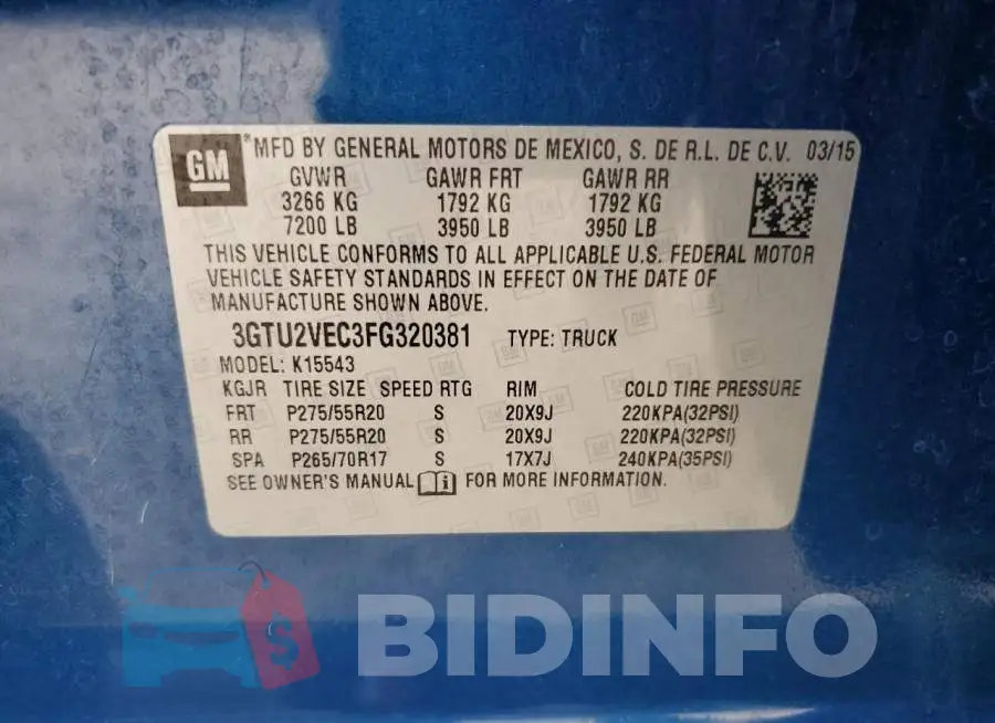 3GTU2VEC3FG320381 Photo# 13