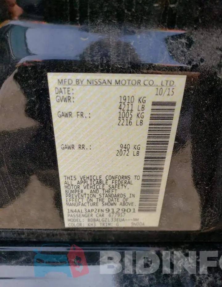 1N4AL3AP2FN912901 Photo# 12